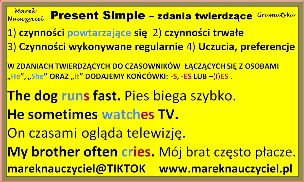 Pytania Szczegółowe W Present Simple Present Simple – zdania twierdzące – Marek Nauczyciel