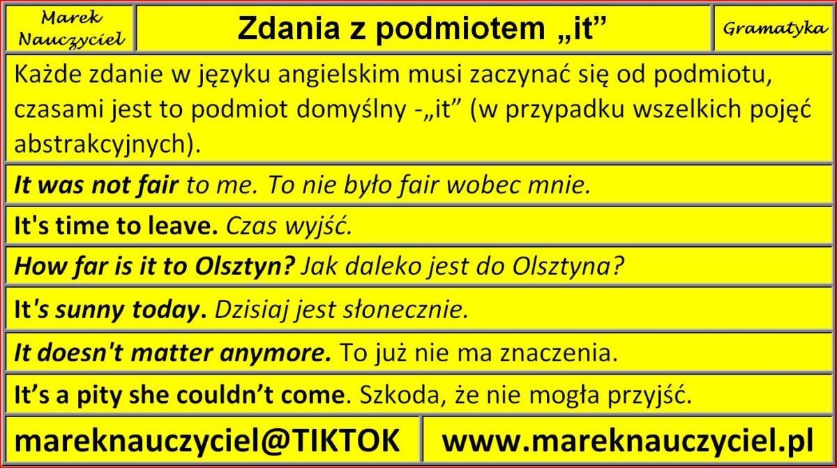 Pytania Pośrednie I Bezpośrednie Angielski Zdania z podmiotem „it” – Marek Nauczyciel