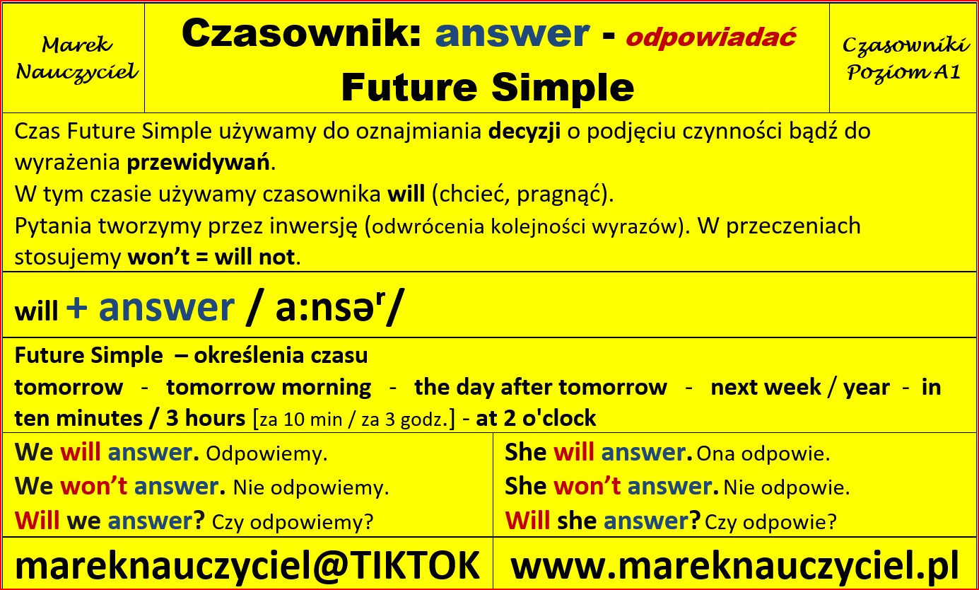 Answer In Simple Language Czasownik: answer - Future Simple - Marek Saik